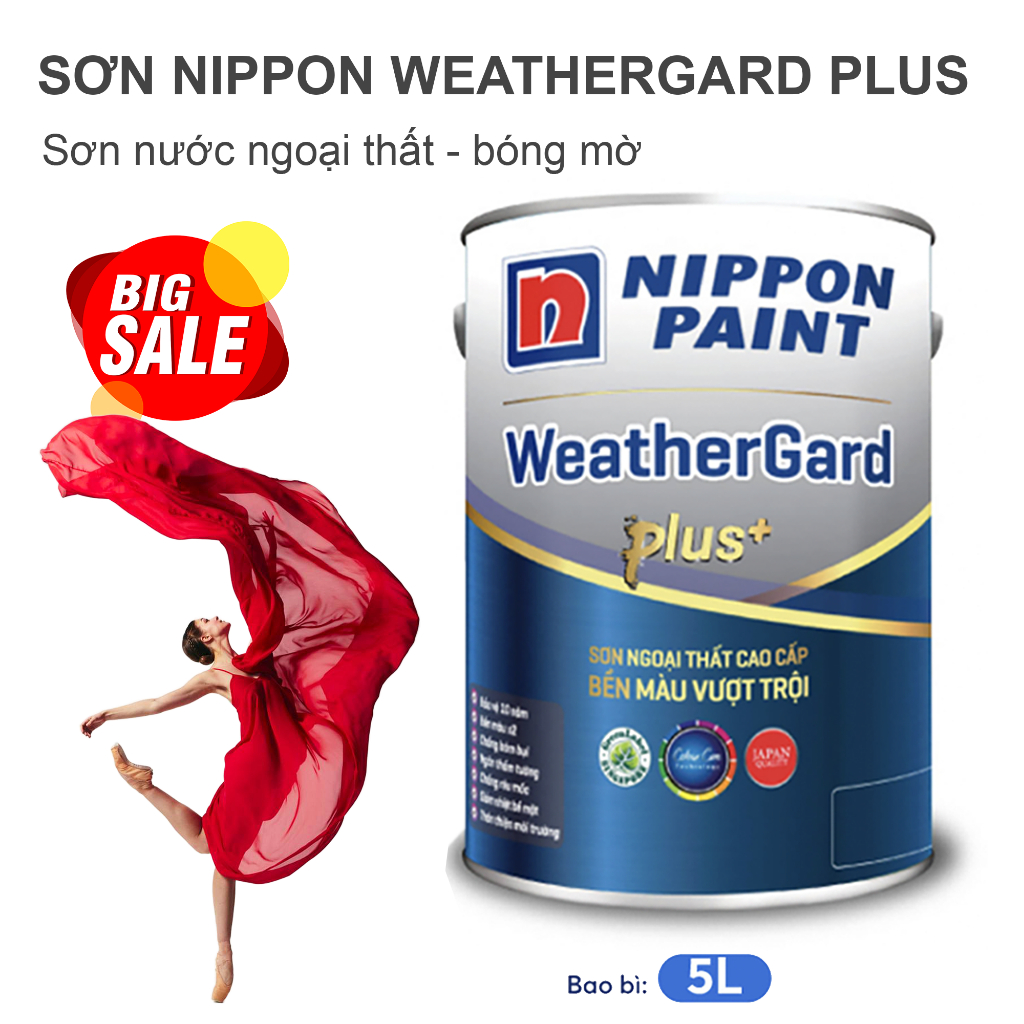 SƠN TƯỜNG 5 LÍT NIPPON WEATHERGARD PLUS (Sơn nước thân thiện với môi trường, an toàn cho người sử dụ