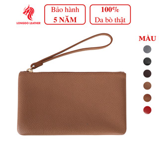 Ví cầm tay nữ bản to cao cấp - Cam kết da bò thật 100% - Màu đỏ hàng chính hãng thương hiệu Longdo Leather - BNM01