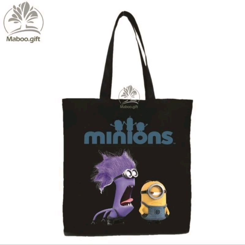 Túi vải Tote/canvas hoạt hình Minion dễ thương_Màu Be/Đen vải đẹp _ANM