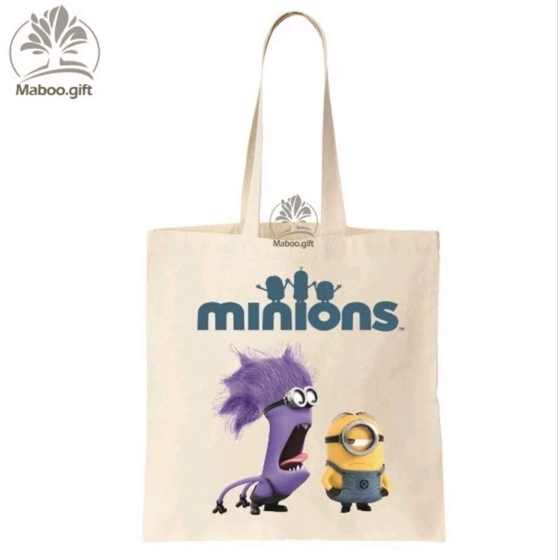Túi vải Tote/canvas hoạt hình Minion dễ thương_Màu Be/Đen vải đẹp _ANM
