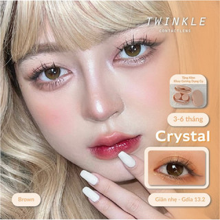 Kính áp tròng hiệu ứng trong veo như filter Crystal Brown, phủ bóng mắt lens twinkle
