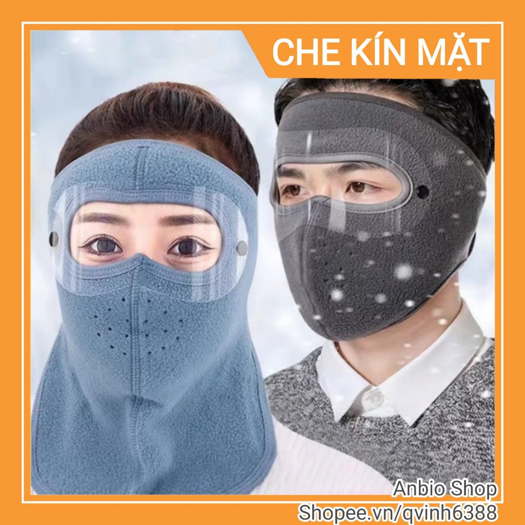 Khẩu trang ninja vải nỉ có kính, che kín mặt chống bụi chống nắng giữ ấm