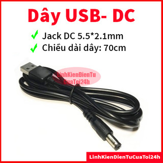Dây cáp chuyển đổi từ usb sang đầu jack dc 5.5*2.1mm - dùng cho nguồn dc - dây dài 70cm