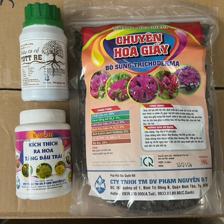 Combo phân hoa giấy chăm sóc + kích hoa ( Phân hoa giấy, 6-30-30, tott re)