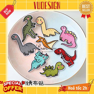 Sticker dán vải, sticker ủi thêu quần áo, balo, túi, mũ khủng long chibi ú nu cute dinosaur vudesign
