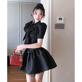 Đầm tafta tay phồng cột nơ