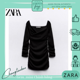 Zara Auth Đầm đen ngắn tay dài nhún size xs