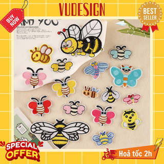 Sticker Dán Vải, Sticker Ủi Thêu Quần Áo, Balo, Túi, Mũ Hình Con Ong, Chuồn Chuồn, Bướm Nhỏ Butterfly Bee Vudesign
