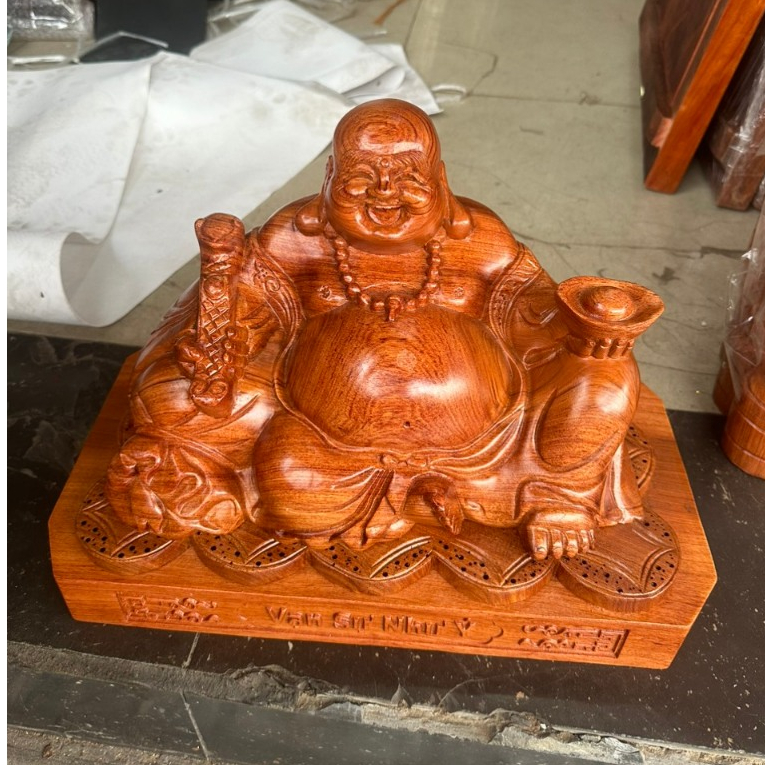 Tượng Phật Di Lặc Vạn Sự Như Ý Gỗ Hương Vân gỗ đẹp Ngang 40cm _ 3 mẫu