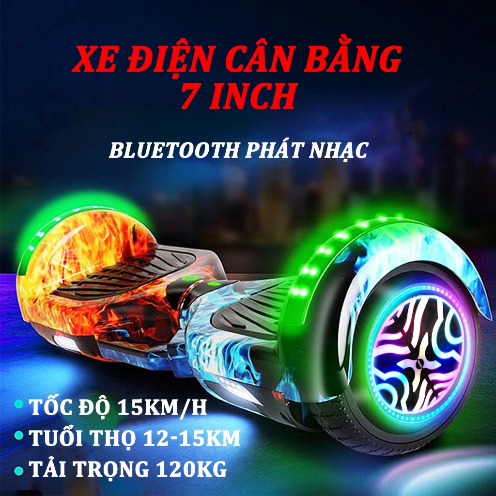 xe điện cân bằng 2 bánh 7 inch,Xe cân bằng điện cho người lớn và trẻ em- Phát nhạc Bluetooth - Đèn LED-Bh 12 Tháng