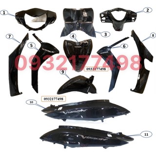Nhựa màu 11 món vision đen bóng đời đầu 2012,2013 tem chữ honda nổi zin hãng honda