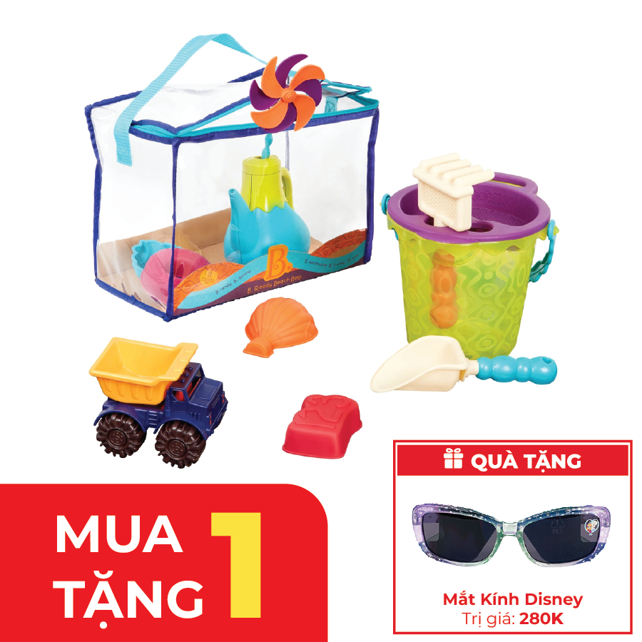 Đồ chơi đi biển mùa hè B.toys 11 dụng cụ xô cát, khuôn cát, cào cát ... kèm túi đựng tiện lợi
