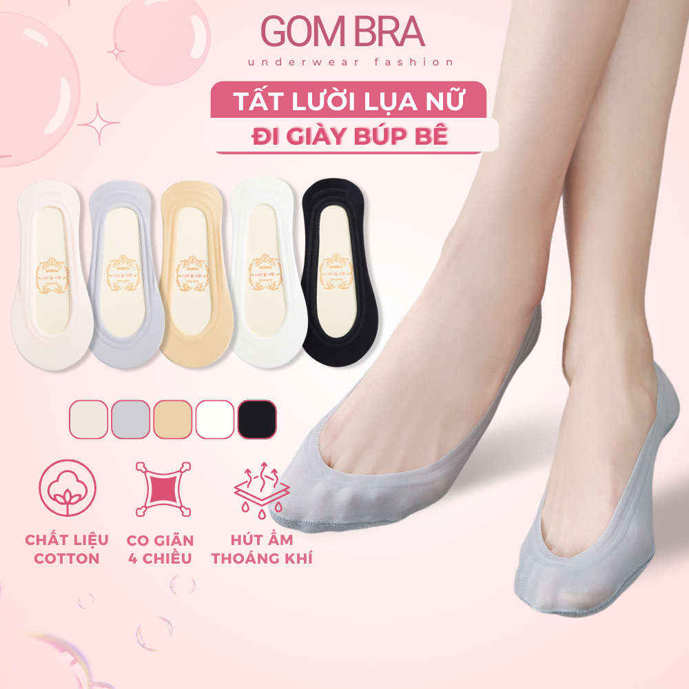 Tất nữ đi giày lười Gom Bra có đệm silicon chống tuột gót, vớ lười chất liệu cotton mềm mại hút ẩm khử mùi - TNBB-1DOI