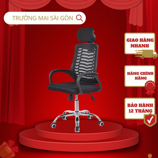 ghế làm việc văn phòng có tựa đầu hiện đại dạng lưới thoáng mát kết hợp nâng hạ xoay tròn 360 độ thư giãn Trường Mai
