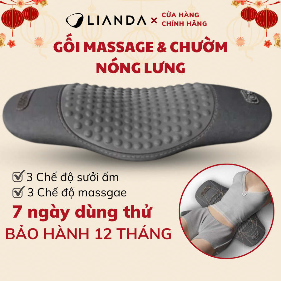 Gối massage lưng LIANDA chườm nóng, đệm kê lưng chống thoát vị đĩa đệm, giảm đau mỏi giúp tăng tuần hoàn máu.