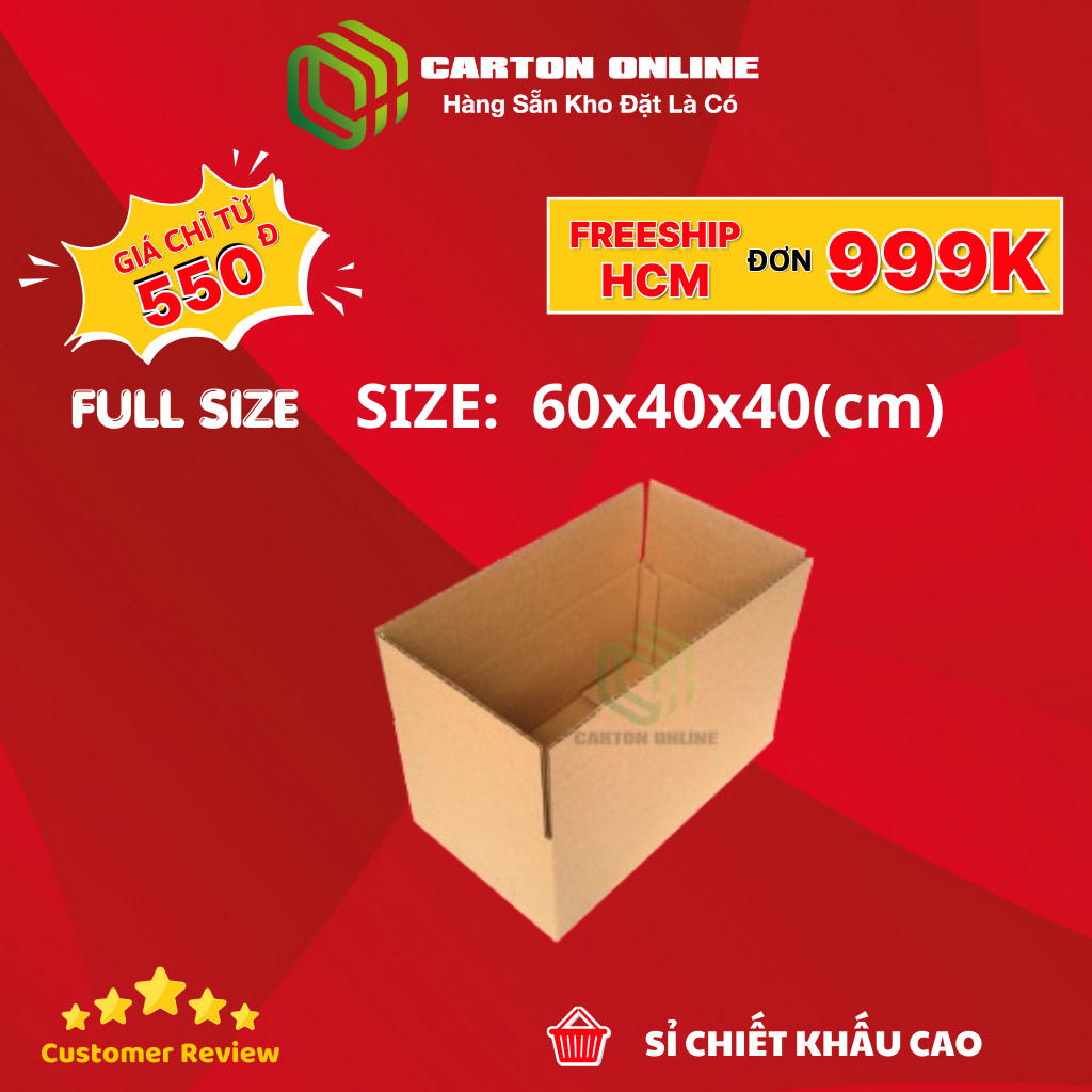 combo 6 Thùng Carton 60x40x40 - Hộp Carton Giá Rẻ (5 Lớp) Tiện Lợi, Giá Rẻ - Cartononline