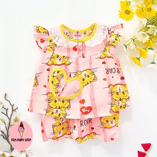 Bộ lanh bé gái, đồ bộ tole mặc nhà bé gái kem baby shop