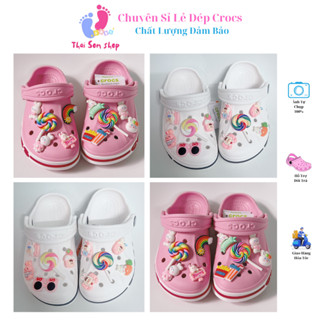    Tặng 10 Sticker   Dép Cross cho bé gái  mầu hồng mix kẹo mút Sục Crocs Baya nam nữ người lớn hàng xuất khẩu form đẹp 