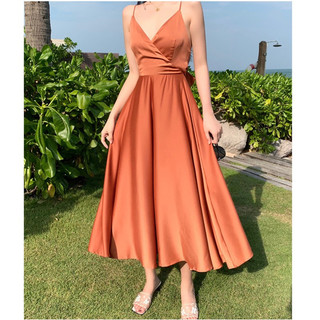 [SẴN] Đầm maxi 3 màu cam, trắng , đen.Hàng nhập QC