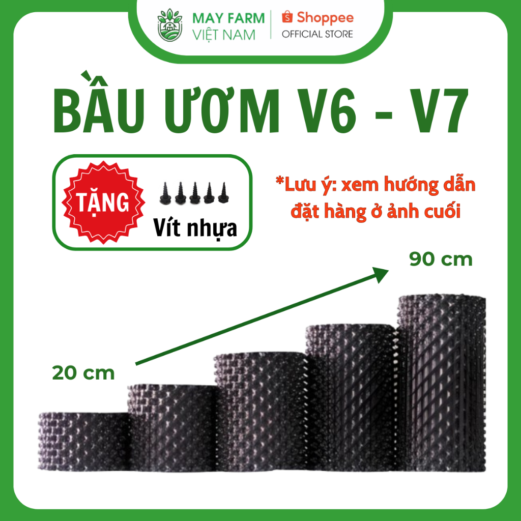 Bầu ươm V6 - V7, Bầu ươm cây cao 20cm - 90cm, Tặng kèm vít nhựa, Bầu ươm thông minh dẻo bóng