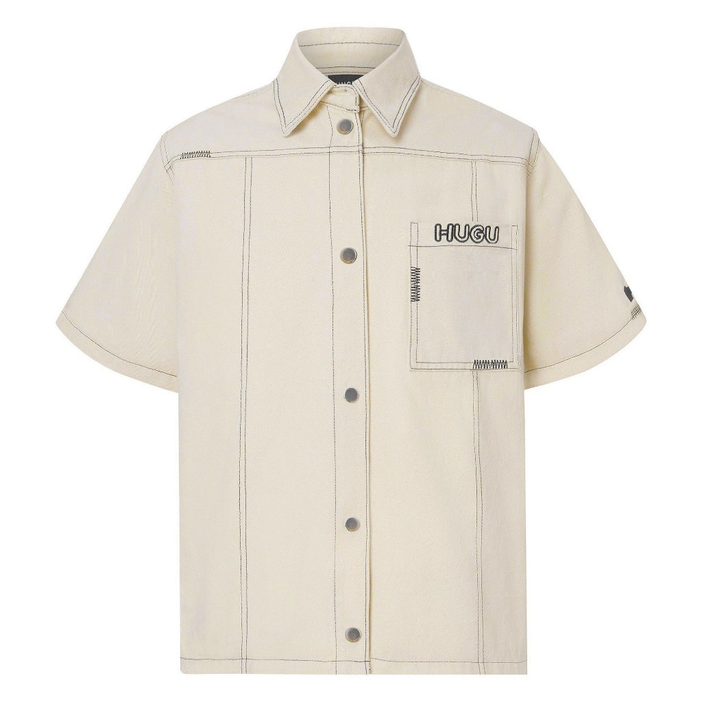 Áo sơ mi tay ngắn unisex local brand HUGU - ZIC - vải kaki, form regular, chi tiết thêu phía trước áo, unisex