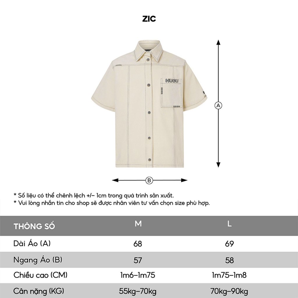 Áo sơ mi tay ngắn unisex local brand HUGU - ZIC - vải kaki, form regular, chi tiết thêu phía trước áo, unisex