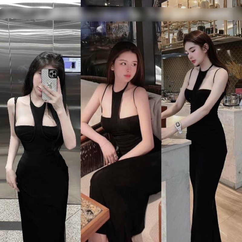 Đầm ôm body cổ yếm có mút ngực