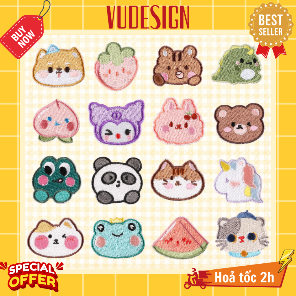  Sticker Vải Sticker Ủi Thêu Quần Áo Balo Túi Mũ Nhiều Con Vật Dễ Thương Đánh Dấu Đồng Phục cho Bé Vudesign 