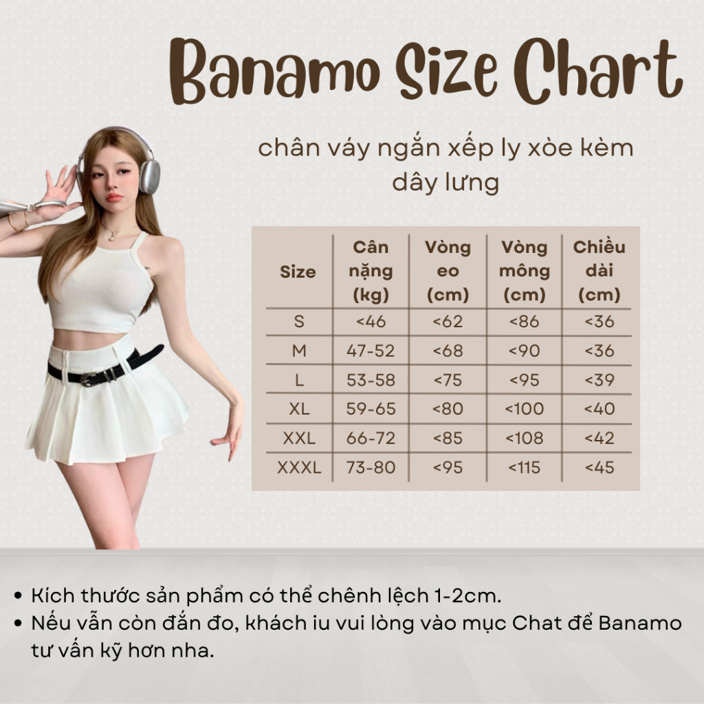 Chân váy nữ BIGSIZE Banamo Fashion chân váy ngắn xếp ly xòe kèm dây lưng 5911 | BigBuy360 - bigbuy360.vn