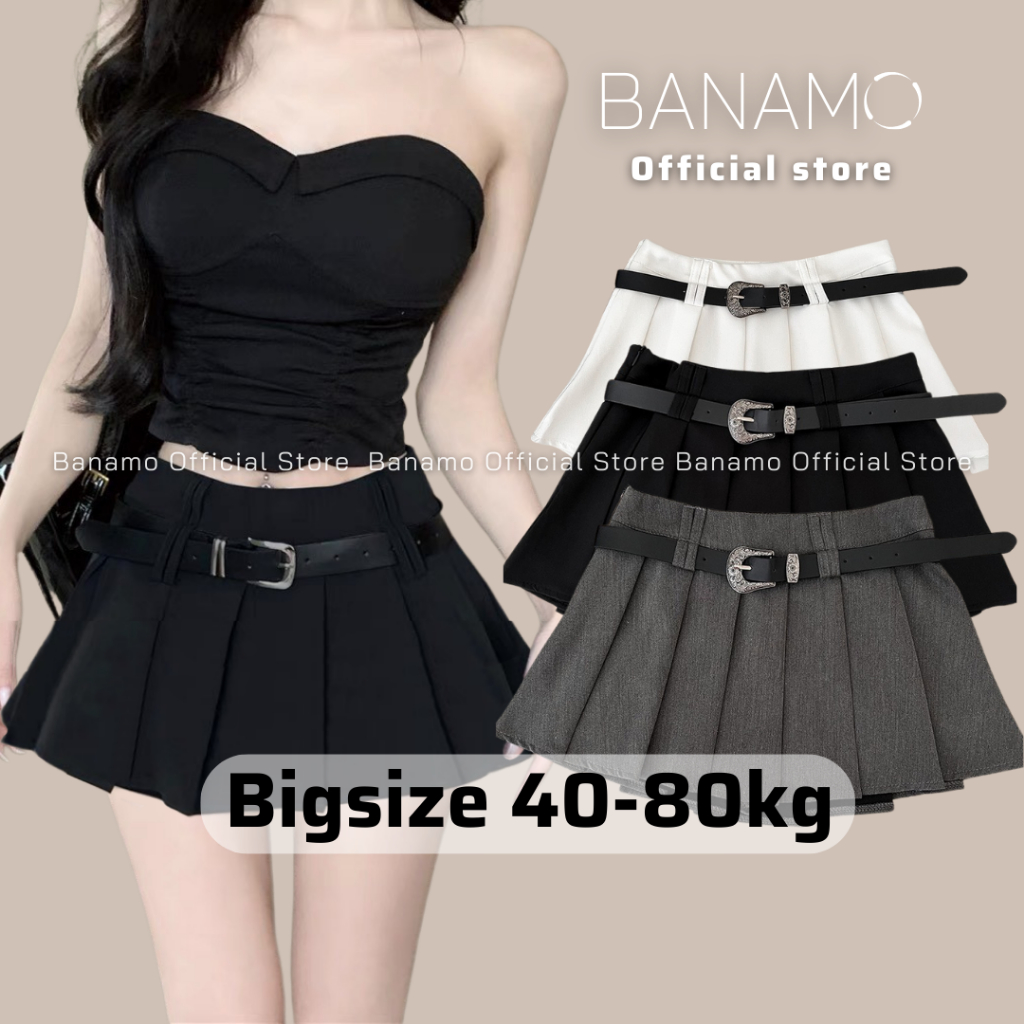 Chân váy nữ BIGSIZE Banamo Fashion chân váy ngắn xếp ly xòe kèm dây lưng 5911