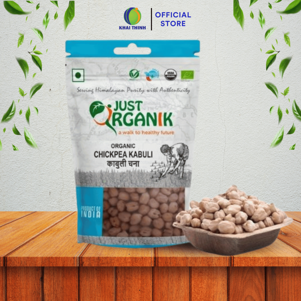 Hạt Đậu Gà Khô Trắng Hữu Cơ Just Organik Organic Chickpea Nhập Khẩu Ấn Độ Ăn Dặm Cho Bé 500g
