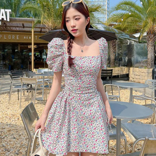 GOLA - Đầm AMORA - Đầm mắt cáo cổ vuông tay phồng