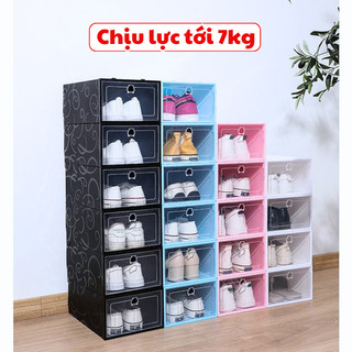 Combo 8 Hộp Giày Nắp Nhựa Cứng Size To Màu Đen, Xanh, Trắng, Hồng (nắp trái tim)