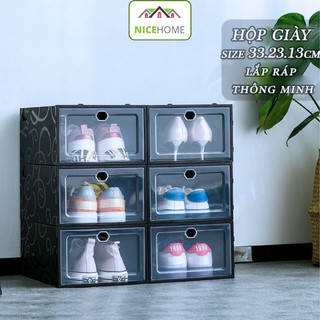 Hộp Nhựa Đựng Giày Nắp Nhựa Cứng Trong Suốt, Tủ Đựng Giầy Dép Chống Bụi Bẩn Tiện Lợi