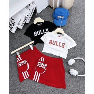 V2 - Set váy áo cotton croptop phối chân váy chất liệu umi cho bé gái mặc thoải mái vận động 8 -28kg