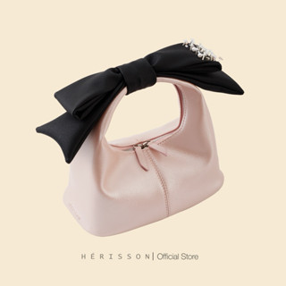 Túi Chow bag Hérisson màu hồng nhũ kèm nơ đen tháo rời