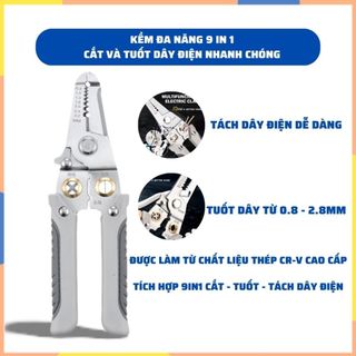 Kìm cắt dây điện đa năng cho thợ điện 9IN1, Kềm tuốt dây điện thép CR-V cao cấp, chắc chắn, đa dụng K240