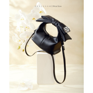 Túi nữ Chow bag Hérisson màu đen kèm nơ và quai dài tháo rời