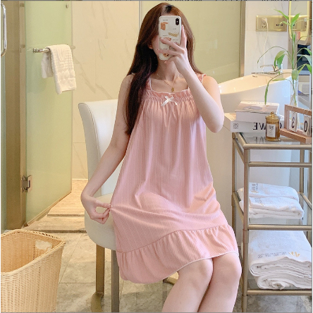 Váy ngủ mặc nhà nữ trơn xinh xắn MS2051   Đầm ngủ nữ   Đồ mặc nhà