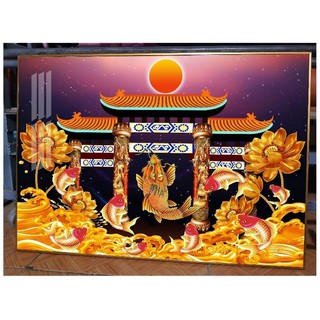Tranh tráng gương cá chép vượt vũ môn hình chữ nhật, hình tròn, nhận làm tranh khổ lớn