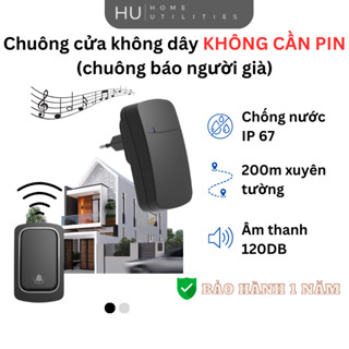 Chuông Cửa Không Dây Không Dùng Pin, Chuông Bấm Vĩnh Cửu Chống Nước Khoảng Cách 200m Báo Động Người Già - Home Utilities