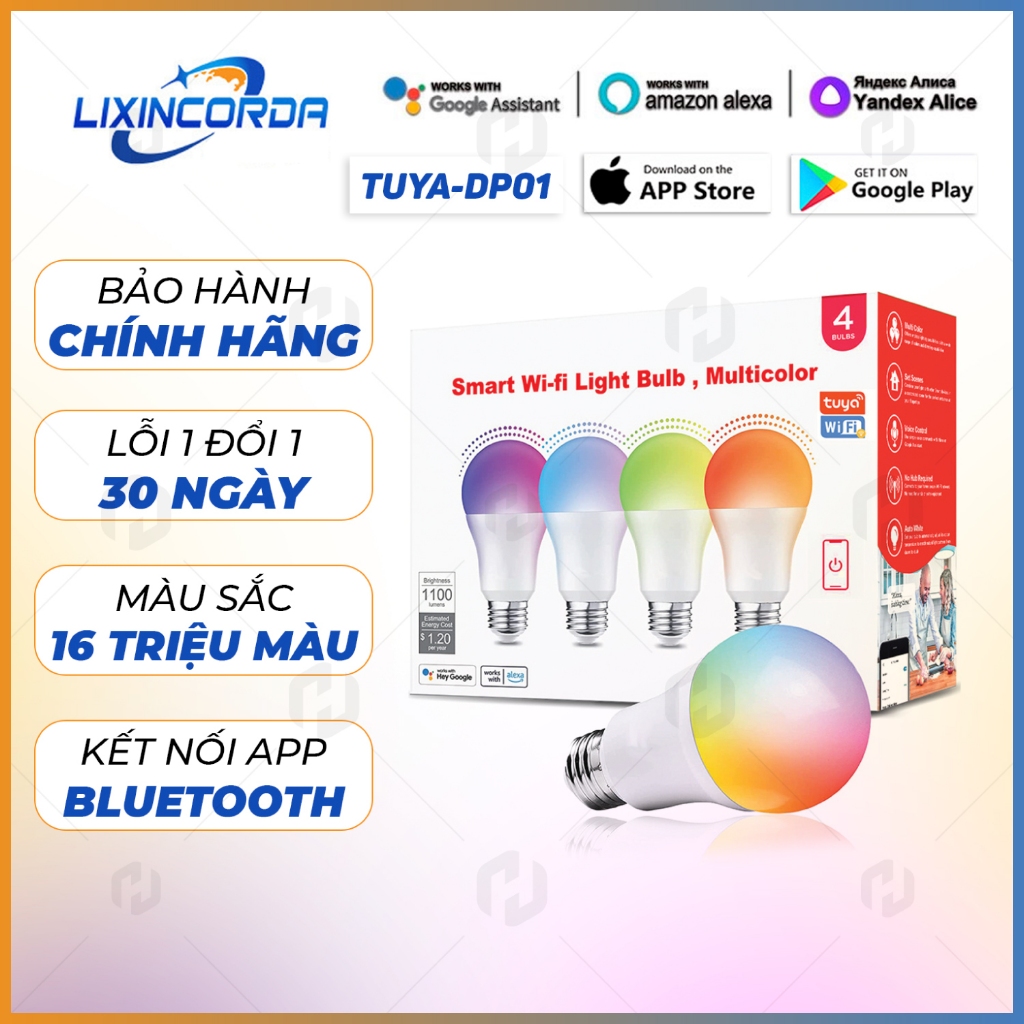 💥Bóng Đèn TUYA 9W E27 Chuyển Màu Thông Minh, 16 Triệu Màu, Điều Khiển Từ Xa RGBCW, Nháy Đuổi Theo Nhạc