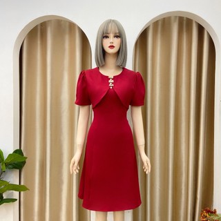 Đầm dự tiệc bigsize Maihouse cổ tròn bèo ngực đính kèm nơ chất lụa sọc gân thanh lịch phù hợp công sở dạo phố - D2962