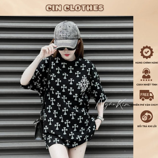Áo thun nữ thêu hình chữ thập Chorm Heart form rộng dấu quần - hàng có sẵn