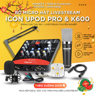 Mic Livestream, Micro thu âm Sound Card ICON UPOD PRO & Mic TAKSTAR K600 Hát Karaoke, Monkey Studio