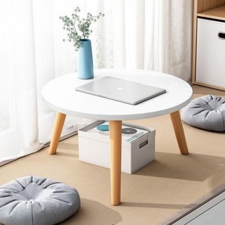 Bàn trà sofa, bàn trà bàn sofa Vintage mặt tròn chân gỗ tự nhiên phong cách Bắc Âu lắp ráp dễ dàng