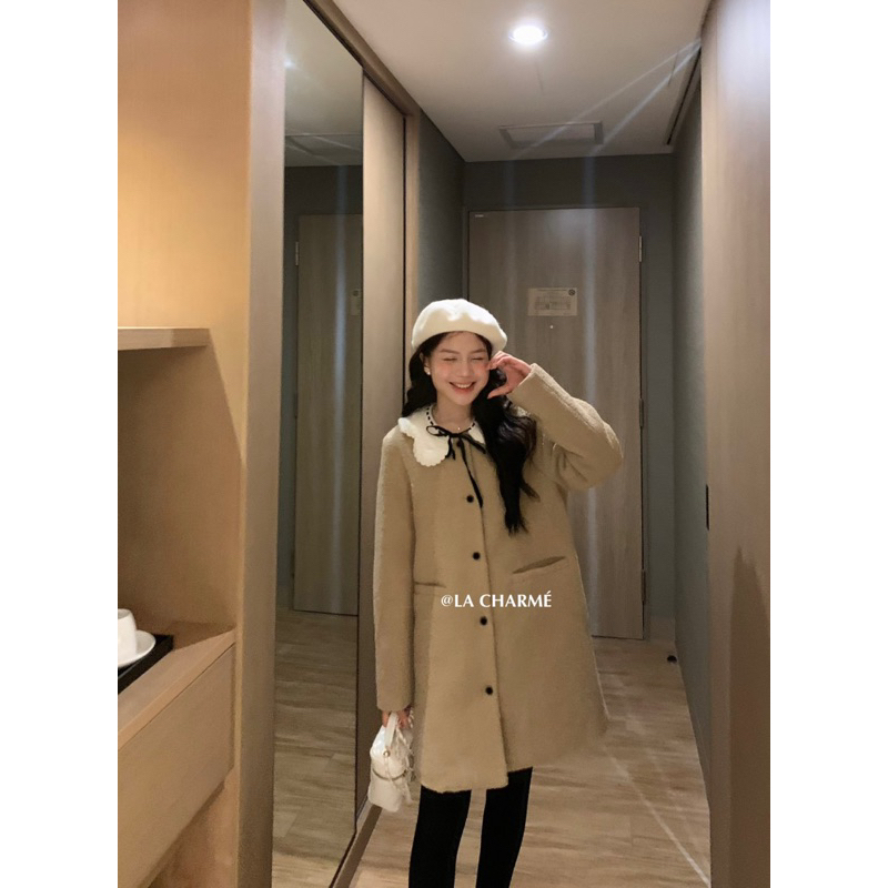 𝗟𝗔 𝗖𝗛𝗔𝗥𝗠𝗘́ |Váy suông dạ cổ len đan móc JIN.C 5059