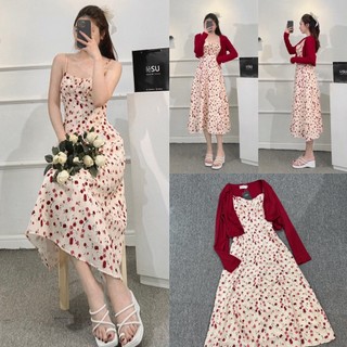 Ảnh tự chụp set cardigan & đầm 2d hoa rã ngực