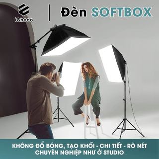 Đèn studio chụp ảnh sản phẩm livestream bán hàng quay video softbox led vuông hỗ trợ tản sáng đều 50x70cm ICHECO SB66TN
