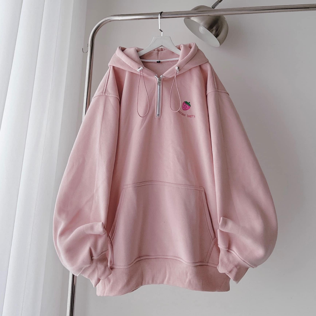 Hoodie nỉ zip cổ Berry / form rộng unisex (Ảnh shop tự chụp)